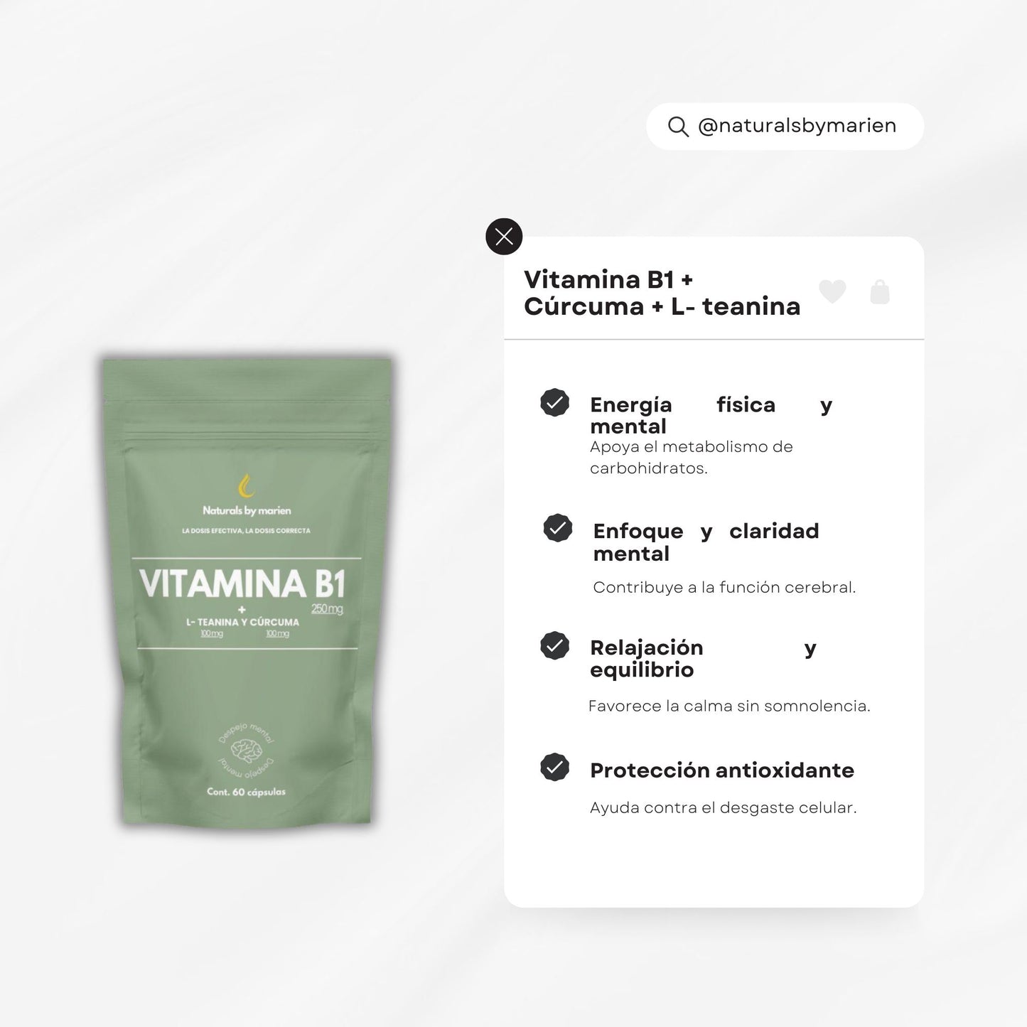 Vitamina B1 + L Teanina y Cúrcuma Cápsulas (60 cápsulas) Distribuidor