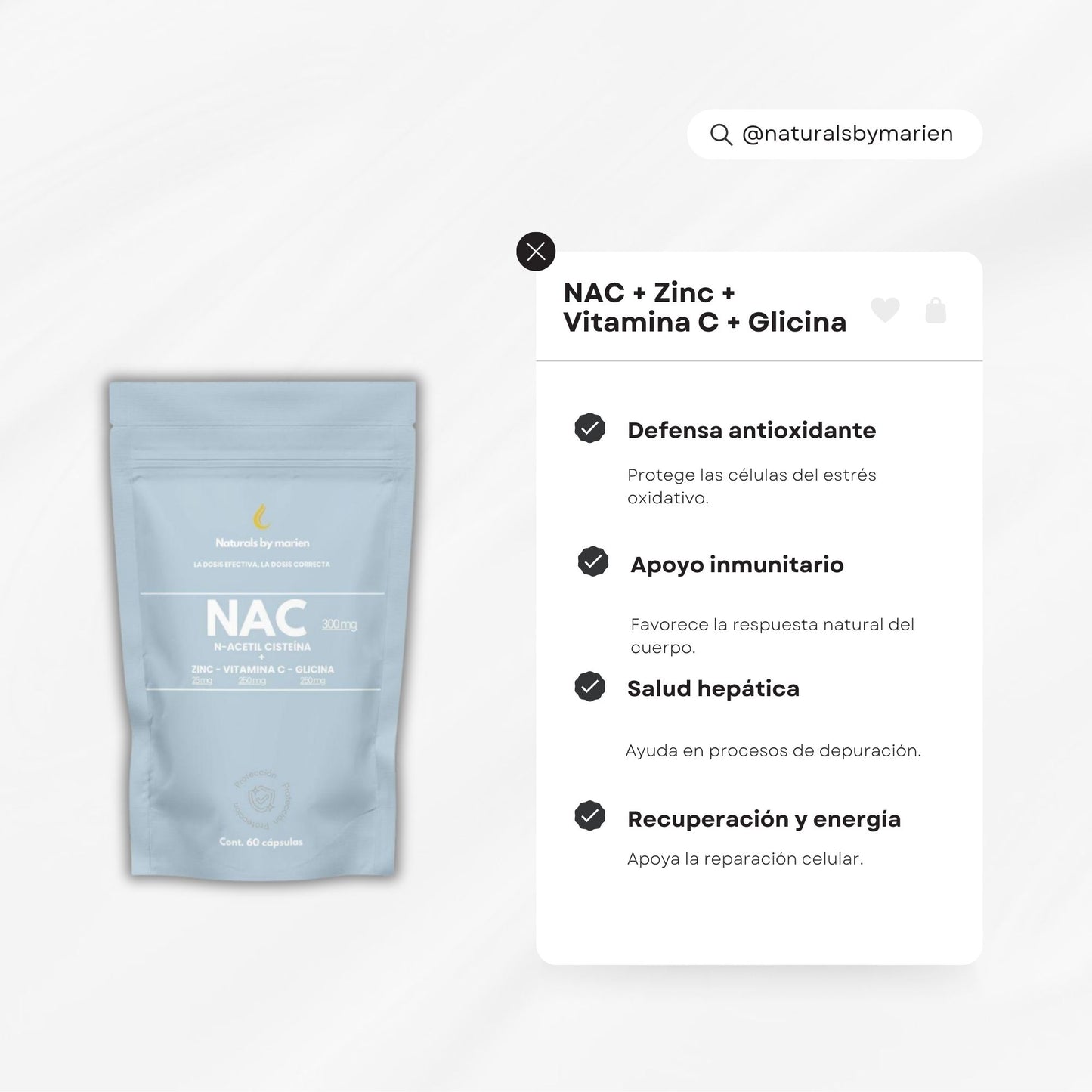 NAC N-Acetil Cisteína + Zinc, Vitamina C y Glicina Cápsulas (60 cápsulas) Distribuidor