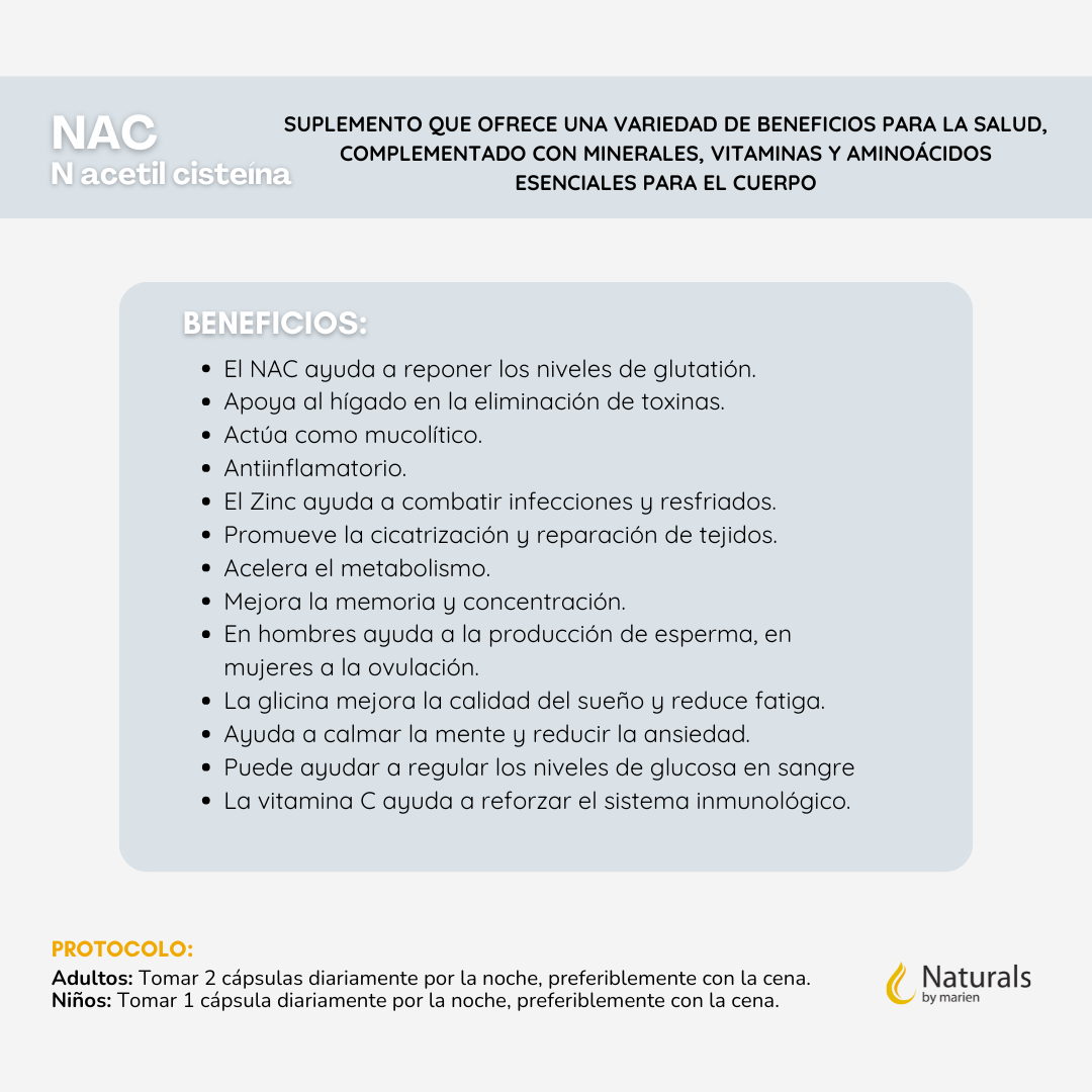 NAC N-Acetil Cisteína + Zinc, Vitamina C y Glicina Cápsulas (60 cápsulas)