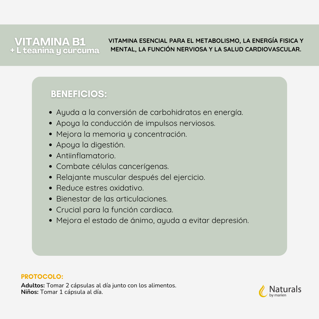 Vitamina B1 + L Teanina y Cúrcuma Cápsulas (60 cápsulas)