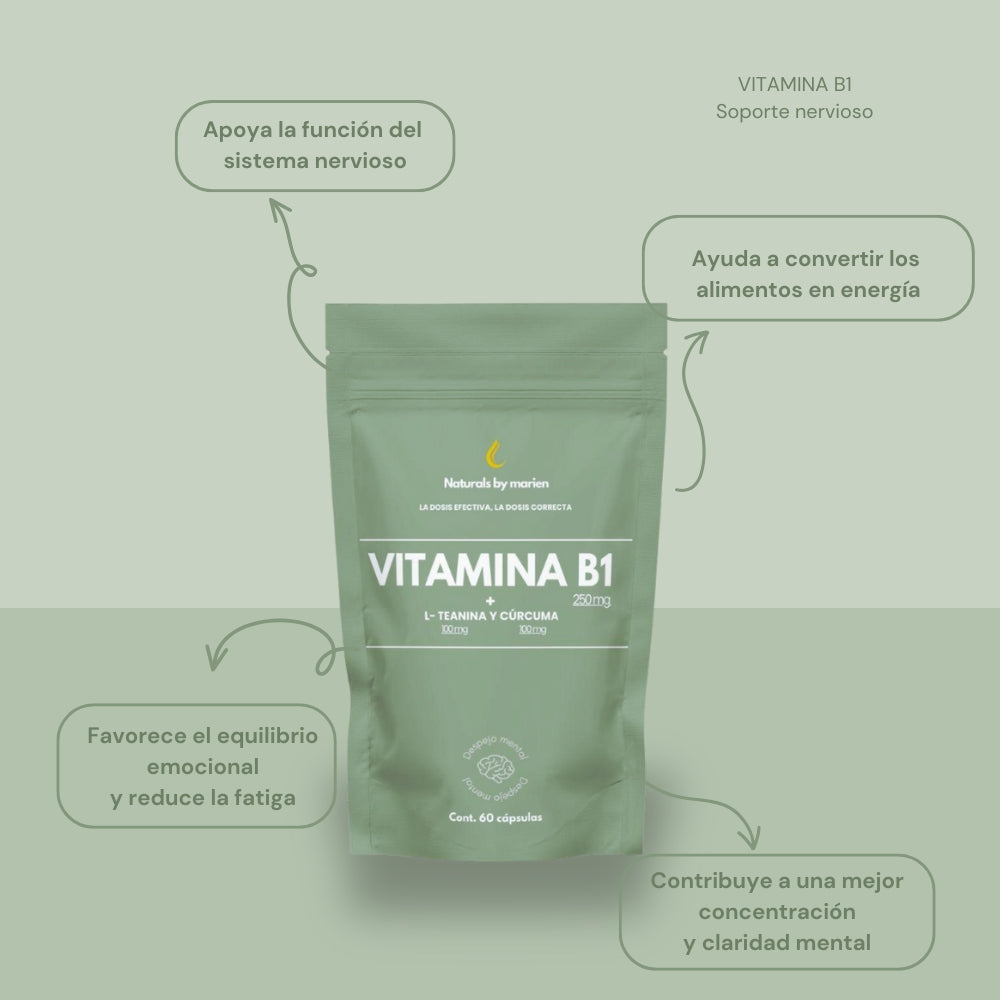 Vitamina B1 + L Teanina y Cúrcuma Cápsulas (60 cápsulas)